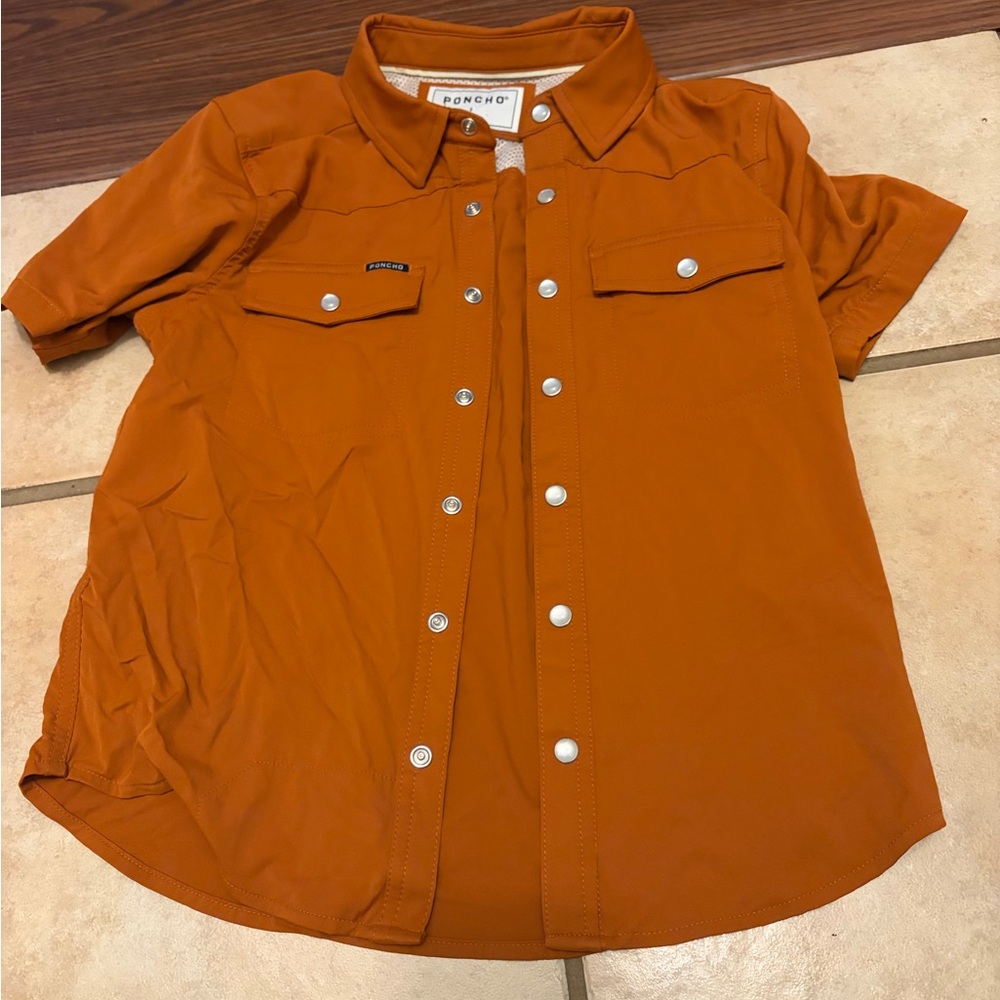 Youth poncho burnt Orange Short-Sleeve Button-Front Kids Shirt